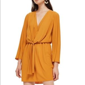 Topshop Tiffany Front Knot Mustard Yellow Dress Size 6